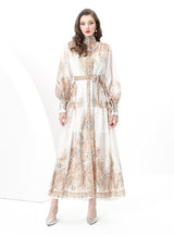 Palace Stand-up Printed Breasted Dress