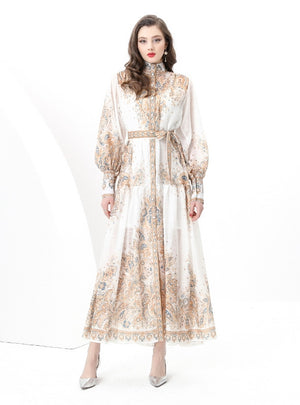 Palace Stand-up Printed Breasted Dress