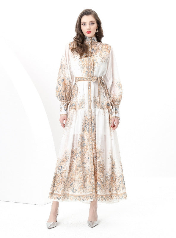 Palace Stand-up Printed Breasted Dress