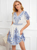 V-neck Short Sleeve Print Dress