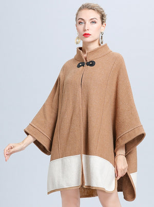 Collar Stitching Contrast Knitted Shawl Cloak