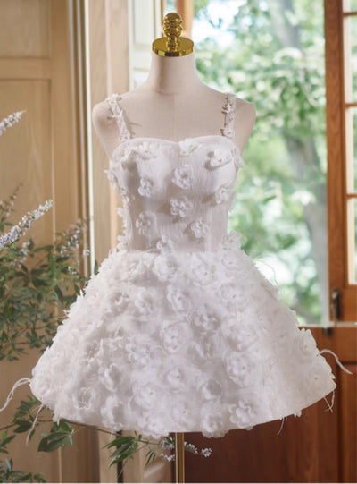 White Lace 3D Flower Homecoming Dress