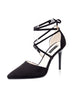 Suede Pointed Cross Strap Bow Stiletto Shoes