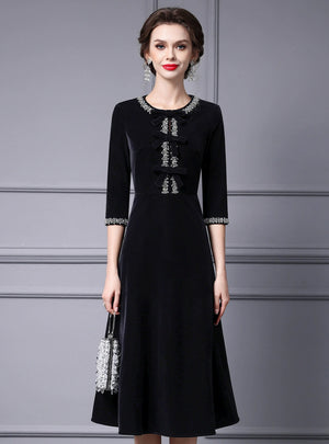 Black Velvet Short Sleeve Mother Of The Bride Dress