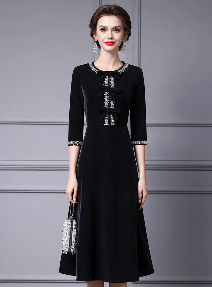 Black Velvet Short Sleeve Mother Of The Bride Dress
