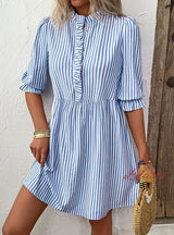 Wooden Ear Vertical Striped Shirt Dress
