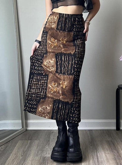 Retro Flower Mesh Stitching Skirt