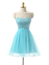 Blue Sweetheart Beading Homecoming Dress