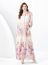 Retro Long Sleeve Slim Printed Dress