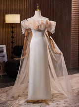 Sexy Light Champagne Tulle Flower Wedding Dress