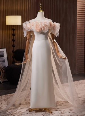 Sexy Light Champagne Tulle Flower Wedding Dress