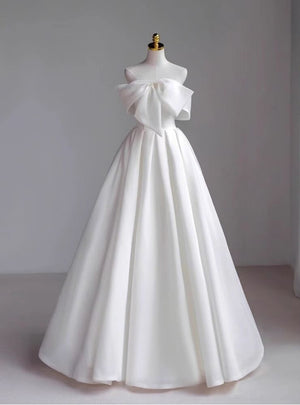 Simple White Off the Shoulder Bow Wedding Dress