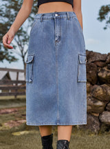 Skinny Tooling Pocket Denim Skirt