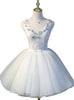 White Tulle Lace V-neck Homecoming Dress