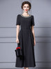 Black Short Sleeve Crystal Belt Mother Of The Bride Dress