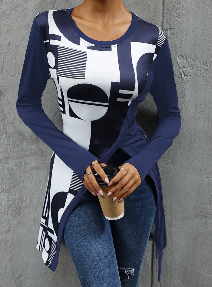 Geometric Pattern Slim Long T-shirt