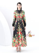 Palace Printed Breasted Lantern Sleeve Dress