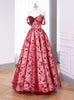 Burgundy Print Sequins Off the Shoulder Prom Dress