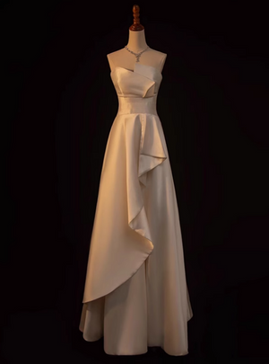 White Satin Strapless Wedding Dress