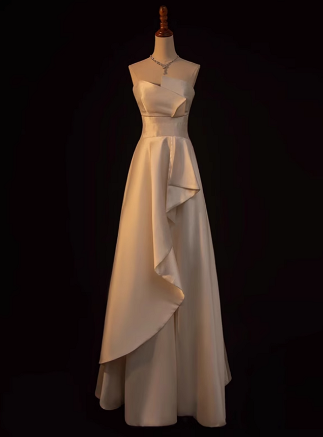 White Satin Strapless Wedding Dress