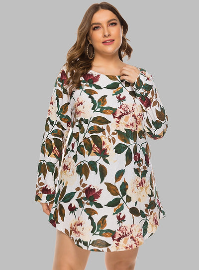 Printed Loose Casual Long Sleeve Shirt Dress