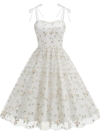 Bow Sling Gauze Embroidered Dress