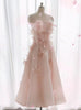 Pink Tulle Strapless 3D Flower Prom Dress