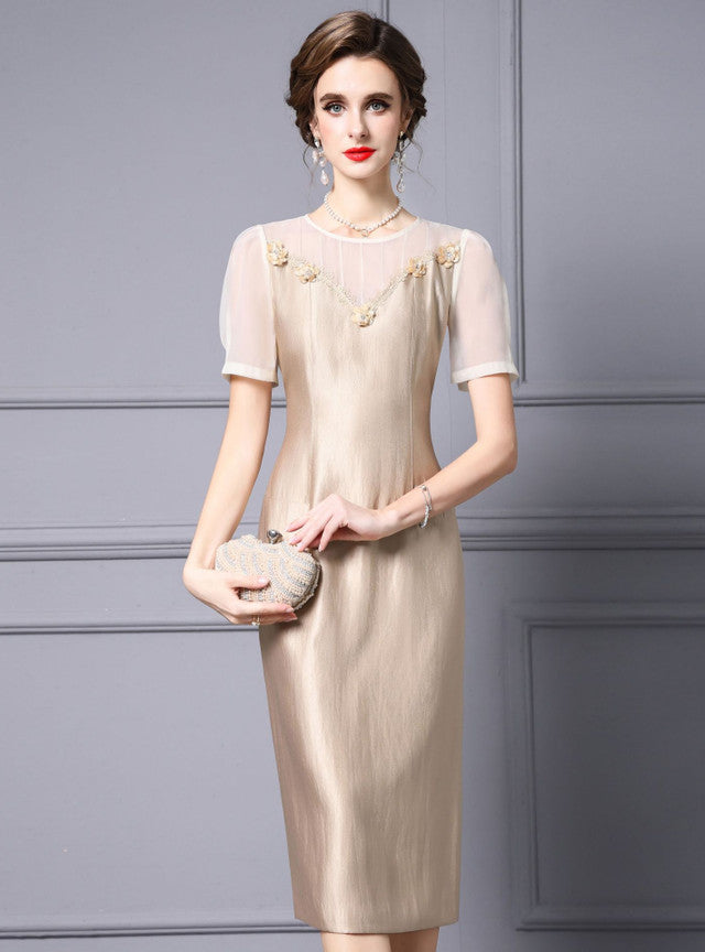 Short Sleeve Lace Flower Mother Of The Bride Dress