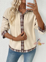 Casual Retro Lapel Plaid Corduroy Stitching Jacket
