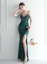 Spaghetti Straps Sequins Beading Prom Dress