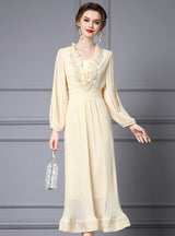 Long Sleeve Pleats Beading Mother Of The Bride Dress