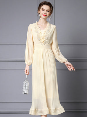 Long Sleeve Pleats Beading Mother Of The Bride Dress