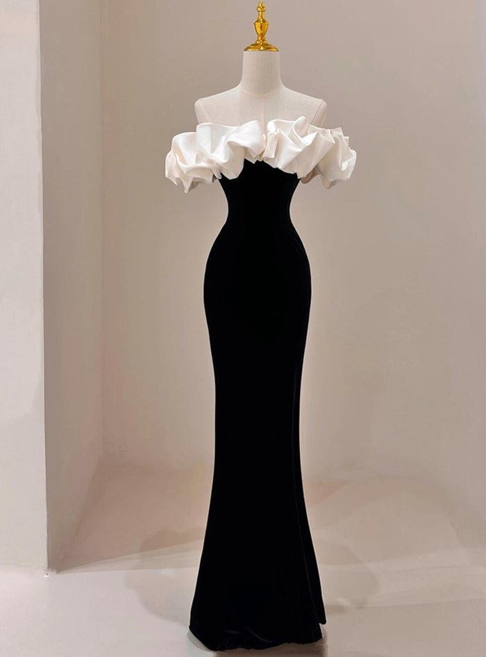 Black Mermaid Velvet Off the Shoulder Prom Dress