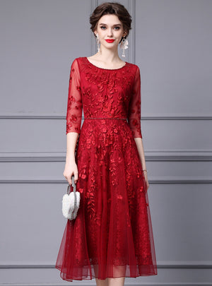 Burgundy Lace Beading Mother Of The Bride Dress