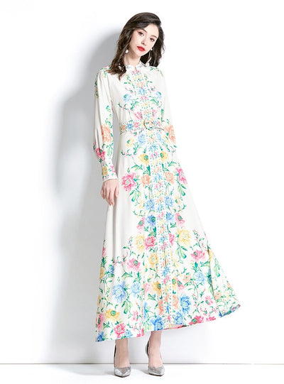 Long-sleeved Holiday Lantern Sleeve Printed Dress