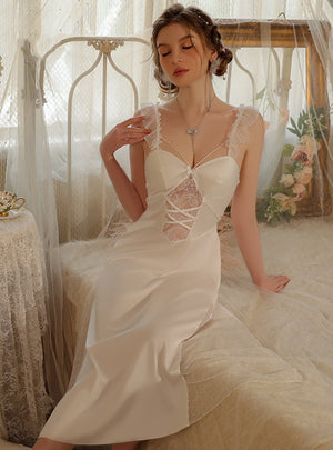 Lace Stitching Polka-dot Transparent Nightgown