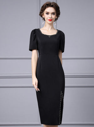 Black Short Sleeve Split Mother Of the Brides Dress