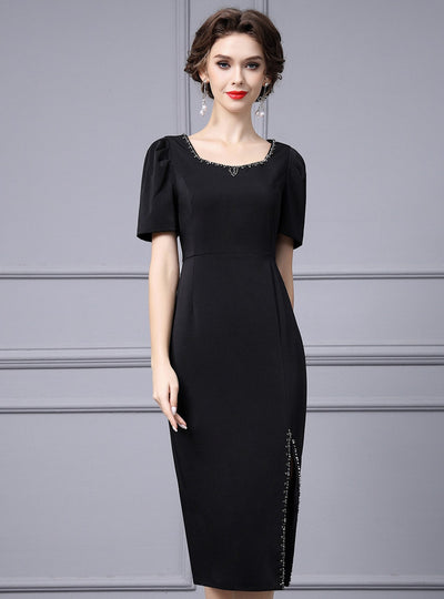 Black Short Sleeve Split Mother Of the Brides Dress