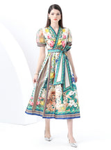 Short-sleeved Wide Swing Print Long Dress