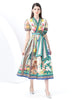 Short-sleeved Wide Swing Print Long Dress