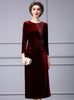 Burgundy Velvet Sequins Pleats Mother Of The Bride Dress