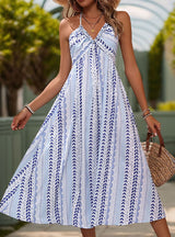 Open-back V-neck Sling Printed Dress
