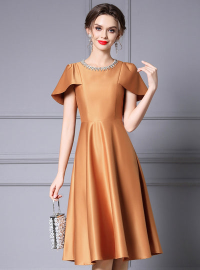Caramel Satin Beading Mother of the Bride Dress