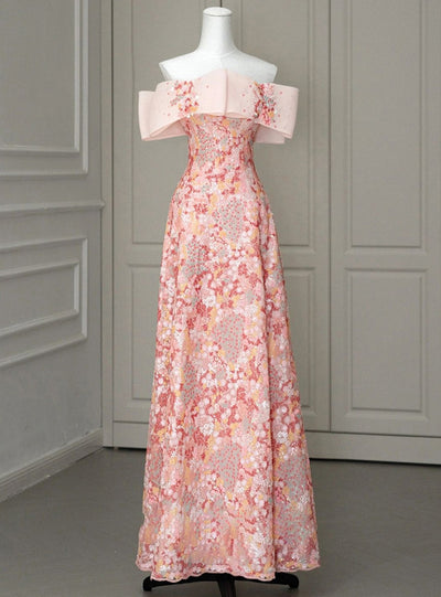 Pink Tulle Sequins Strapless Prom Dress