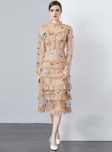 Lace Wood Ear Slim Long Dress