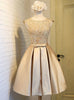 Gold Satin Lace Scoop Neck Homecoming Dress