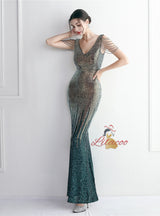Mermaid V-neck Sequins Beading Prom Dress