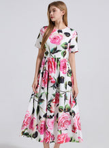 Printed Long Short-sleeved Dress