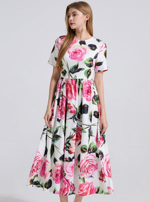 Printed Long Short-sleeved Dress