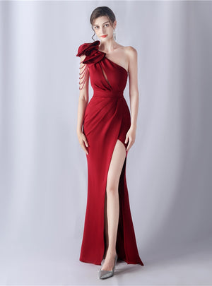 One Shoulder Split Beading Prom Dress